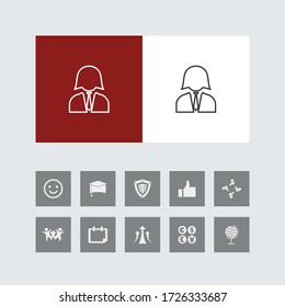 Creative Female User Line Icon with Bonus Icons. 