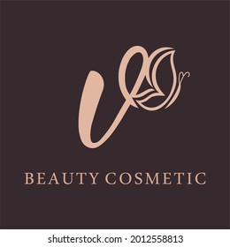 Creative Feminine Butterfly Logo on Initial V Letter for Nature Beauty, Fashion, Cosmetic, Salon, Spa, Clinic, Boutique Business Logo Idea Concept