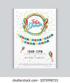 Creative Festa Junina Festival Poster Design Template A4 Size Vector Illustration