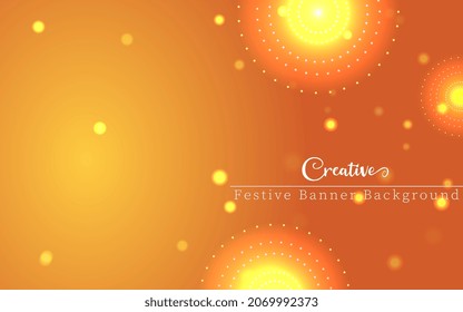 Creative festive banner - yellow glowing gradient circle and sparkling star background for festival projects. Creative festival banner for festive season promotion and advertisement.