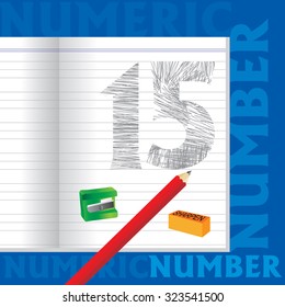 creative fifteen numeric number sketched by pencil school education concept 