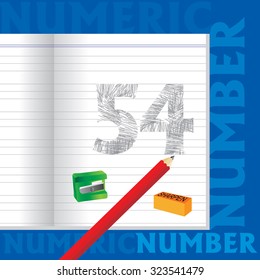 creative fifty four numeric number sketched by pencil school education concept 