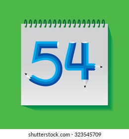 creative fifty four numeric number created with pencil vector illustration 