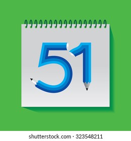 creative fifty one numeric number created with pencil vector illustration 