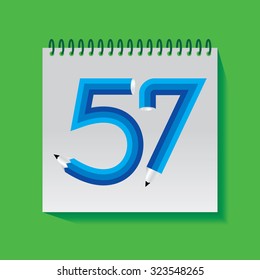 creative fifty seven numeric number created with pencil vector illustration 