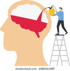 creative fill up and brainpower concept with businessman refilled idea to the brain, knowledge fill up

