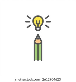 creative filled outline icon. pencil color line illustration.