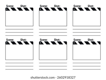 Creative film storyboard template. Perfect for Filmmakers, Designers and Animators. Movie storyboard layout, ideal for scene planning. A4 size template for filmmakers and designers