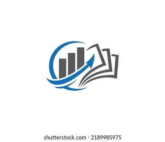 Concepto de diseño de logotipo de contabilidad financiera creativa. Ilustración de vectores de flecha de progreso de negocios y finanzas.
