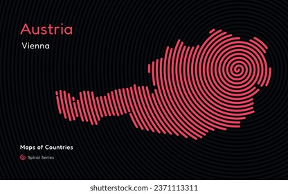 Creative fingerprint map of Austria. Political map. Vienna. Capital. World Countries vector maps series. Fingerprint Spiral series
