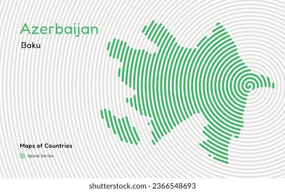 Creative fingerprint map of Azerbaijan. Political map. Baku, Karabakh. Capital. World Countries vector maps series. Spiral series