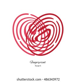 Creative Fingerprint Red Heart Icon Isolated On White Background