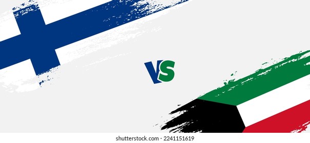 Creative Finland vs Kuwait brush flag illustration. Artistic brush style two country flags relationship background