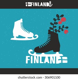 Creative Finnish label. Vector emblem of scandinavian country Finland.
