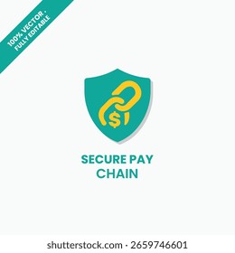 Kreatives Fintech-Logo, das Schild, Kettenglied und Währungssymbol kombiniert, um sichere digitale Zahlungen, Blockchain-Systeme und Krypto-Geldbörsen darzustellen.