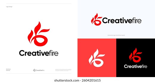 Creative fire flame logo icon design vector, symbol hot red blaze with spark fire concept sign, illustration template element for brand identity and business.
