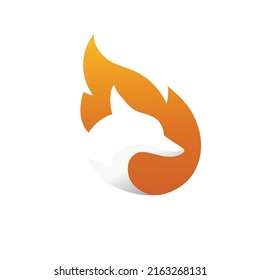 Creative fire fox logo design, fox head silhouette with burning flame background
