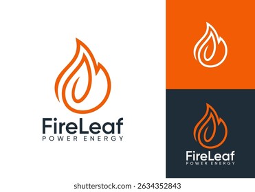 creative fire with leaf logo. nature energy oil gas vector design concept	
