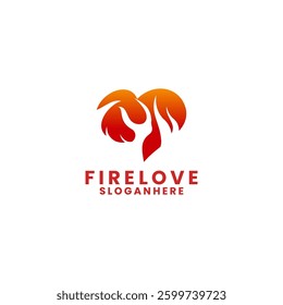 Creative Fire Love logo design vector icon. Heart logo design template