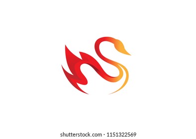 Creative Fire Orange Abstract Swan Logo Vector Design Illustration