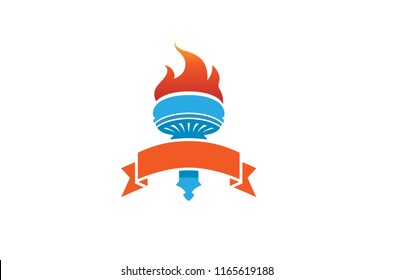 Creative Fire Ribbon Logo Vector Design Illustration