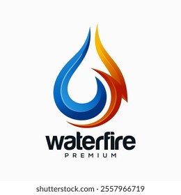 Creative Fire and Water Concept Logo Design Template. Fire Water Drop Logo Design, Nature Energy, Oil and Gas. Vector Illustration.