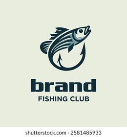 Creative Fish With Bait Lure Fish Hook Jig for Fish Angler Sport Fishing logo design