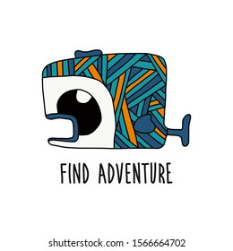 Creative Fish Logo Design and lettering find adventure. vector illustration. color