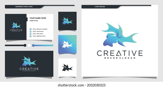 Creative fish logo design with luxury blue gradient colour style Premium Vektor