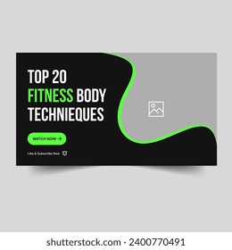 Creative fitness exercise tips video thumbnail banner design, workout banner design, fully editable vector eps 10 file format