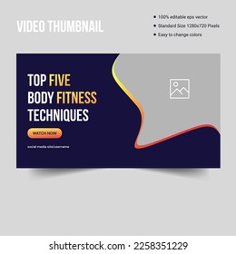 Creative fitness tips video thumbnail cover banner template design