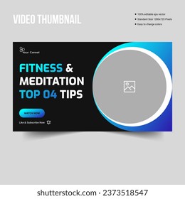 Creative fitness video thumbnail design, yoga and meditation thumbnail concept, Vector eps 10 file format