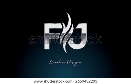 Creative FJ Letter Flame Logo Bold Metallic Monogram with Fire Symbol for Premium Chrome Branding and Visual Identity