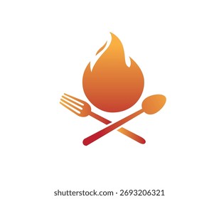 Cuchara de llama creativa A, Ilustración de icono de diseño de Vector de logotipo de tenedor D	