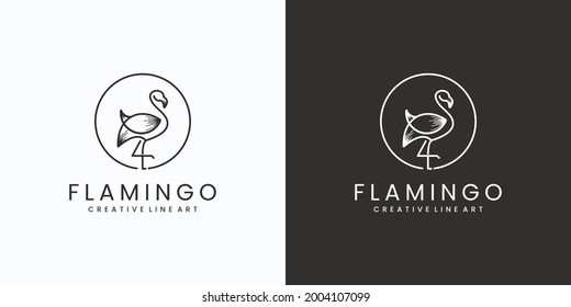 creative flamingo line logo design