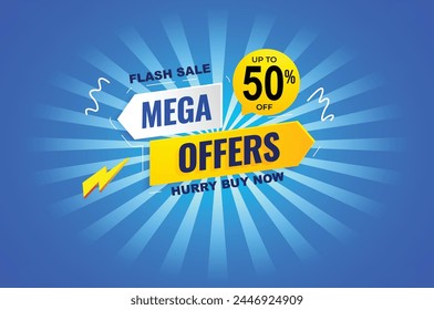 Creative flash sale shopping poster or banner with flash icon and 3D text on blue background. flash sales banner template design for social media and website mega special offer campaign or promotion