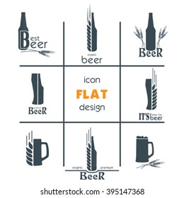Creative flat beer icon set design. Sign or Symbol. Logo Template. Vector illustration