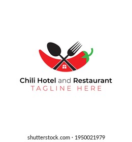 Creative flat chili hotel and restaurant Logo design template