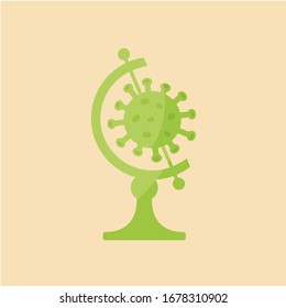 creative flat design corona virus contagion globe symbol. save earth vector icon graphic. warning sign coronavirus concept logo art. Infected Worldwide spread contamination disease planet illustration