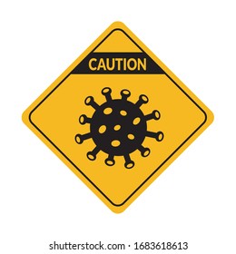 creative flat design corona virus vector caution. World Danger on black & yellow warning sign cartoon. stop coronavirus epidemic outbreak concept graphic icon or symbol.