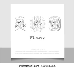 Creative flat design of pirates logo icon vector ilustration template. Modern line sketch in eps 10.