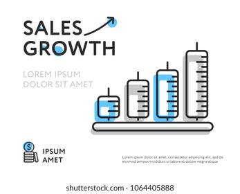 Creative flat design of sales growth representing in minimalist charts showing increase. 