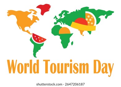 Vetor de design plano criativo de um mapa de mundo formado usando alimentos icônicos de diferentes países. Cores brilhantes e vibrantes em um fundo branco limpo. Ideal para culinária global, viagens ou educação alimentar.
