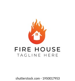 Creative flat fire house Logo design template
