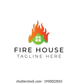 Creative flat fire house Logo design template
