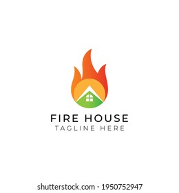 Creative flat fire house Logo design template