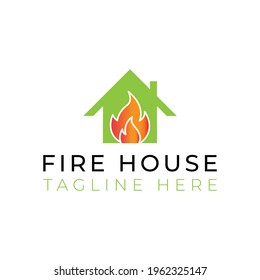 Creative flat fire house Logo design template