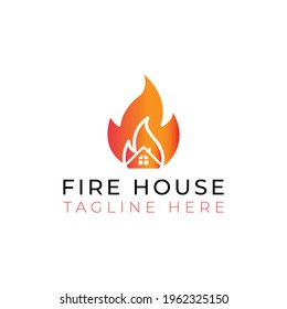 Creative flat fire house Logo design template