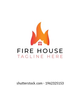 Creative flat fire house Logo design template