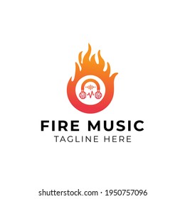 Creative flat fire music Logo design template